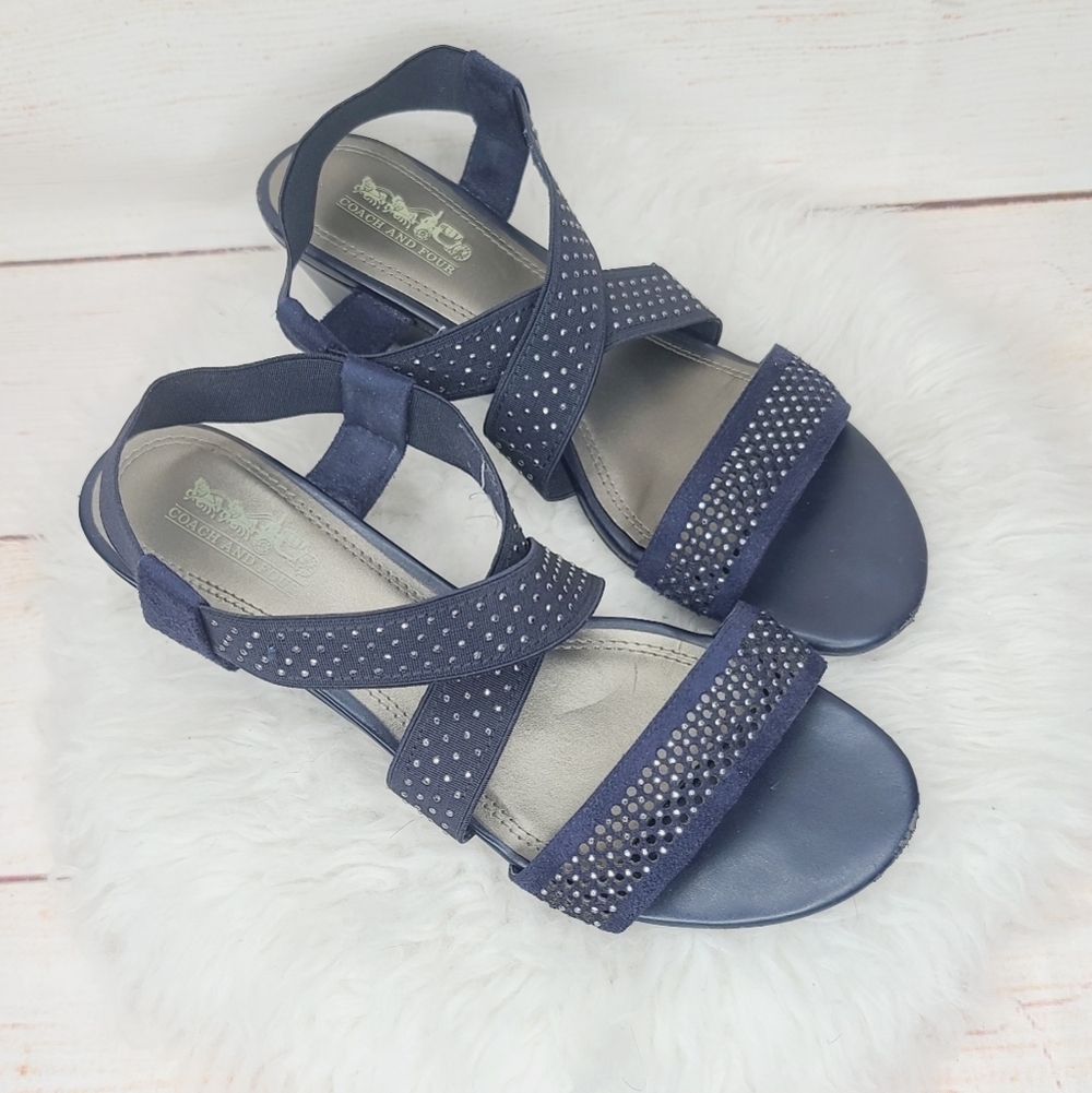 Coach and four slip on stretchy band mini wedge heel sz 7.5
